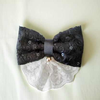 Medium sized Black with White lace Hairbow