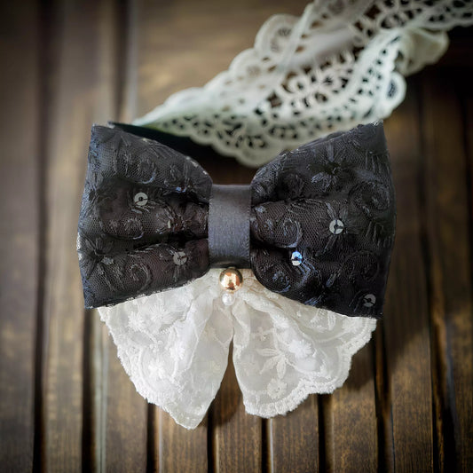 Medium sized Black with White lace Hairbow