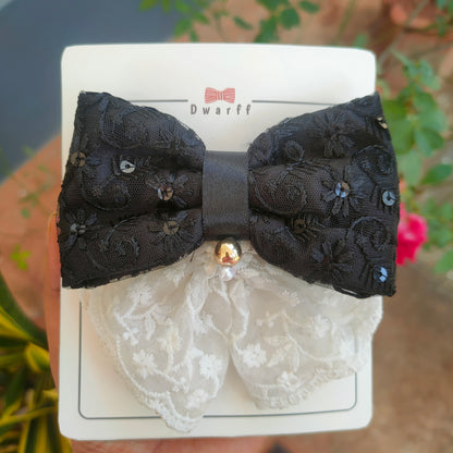 Medium sized Black with White lace Hairbow